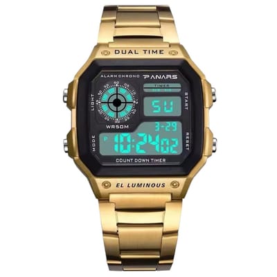 Panars Herenhorloge - Mannen - Zilveren Polsband - Goud en Zwart - Horlogedoos - Waterdicht - Digitaal