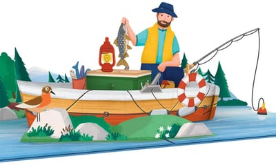 Dailygoods- Pop-up Kaart Vissen - Grappige 3D-Verjaardagskaart - Geldcadeau voor Vissers - Uitnodiging voor Visuitstapje - Vaderdagkaart voor Papa - Bijzondere Papierkunst - Wenskaart