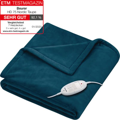 Beurer Elektrische Deken - Warmtedeken - 1 persoons 180x130cm - Test: Zeer goed - Automatische uitschakeling - Blauw - 3 Jaar Garantie