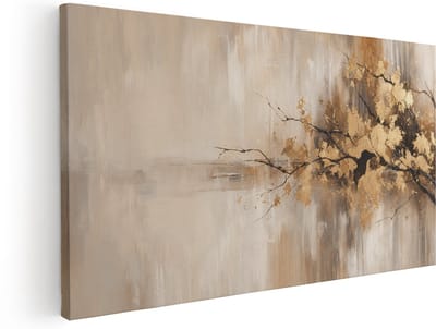 Artaza Canvas Schilderij Abstracte Beweging In Beige En Bruin - 80x40 cm - Wanddecoratie Woonkamer - Schilderijen - Muurdecoratie