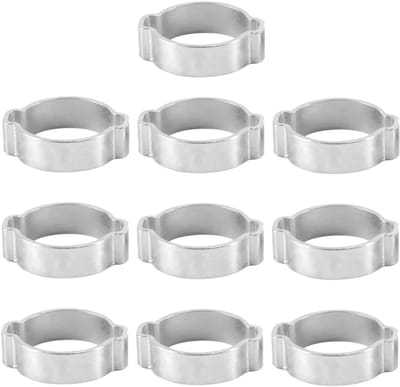 Set van 10 dubbele oor slangklemmen van 17-20mm voor slangen, kabels en warmwaterleidingen, roestvrij staal