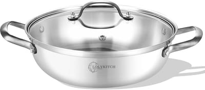 Roestvrijstalen Sauteerpan - Diepe Koekenpan Kadhai - Dagelijks Koken - Tri-Ply Constructie - 35 cm 7 Liter - Zilver