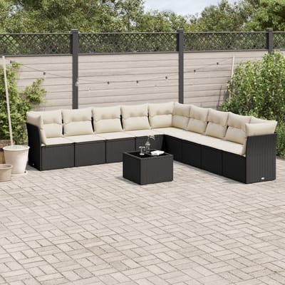 vidaXL - 10-delige - Loungeset - met - kussens - poly - rattan - zwart