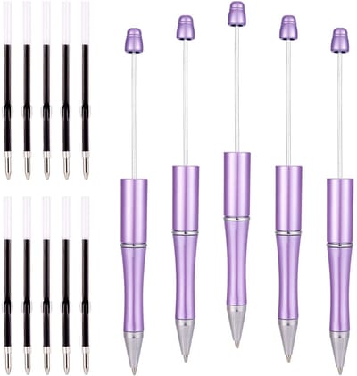 Dailygoods- Balpen 5 Stuks - Kunststof Kralenpen - Met 10 Vullingen