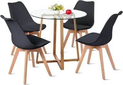 Ronde Eetkamerset Glas met 4 Scandinave Stoelen - Compact en Stijlvol