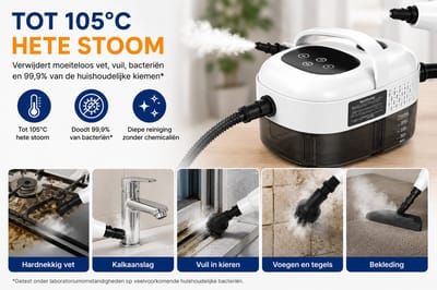Draagbare Stoomreiniger 2500W - 1100ml Watertank, 3 Bar Druk, 9 Accessoires & 3 Borstelkoppen - Voor Keuken, Badkamer, Auto en Bekleding