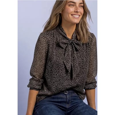 Chiffonblouse met lange mouwen en strikdetail