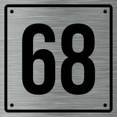 Huisnummerbord 68 - Incl. Schroeven en Pluggen – Acrylaat - 10 x 10 cm - RVS met Zwart