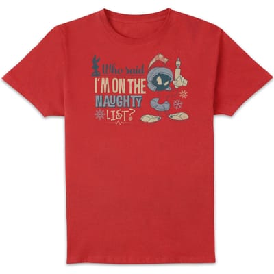 Looney Tunes Martian Who Said Im On The Naughty List Men's Christmas T-Shirt - Red - S