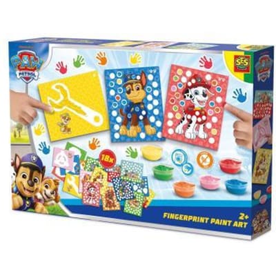 SES Creative Paw Patrol - Vingerafdruk verf kunstwerk - Knutselen - Glutenvrij - Goed Uitwasbaar - Voor Kinderen Vanaf 2 Jaar - 6 Kleuren - 18 Kaarten