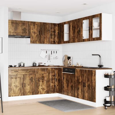 vidaXL - 11-delige - Keukenkastenset - Porto - bewerkt - hout - gerookt - eiken