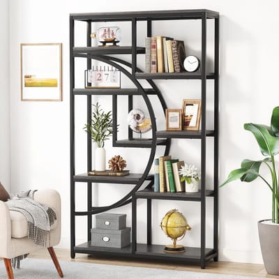 TRIBESIGNS- Boekenrek - Boekenkast Industrieel - 5 Lagen - Hout/Metaal - Grijs - 95 x 30 x 176cm