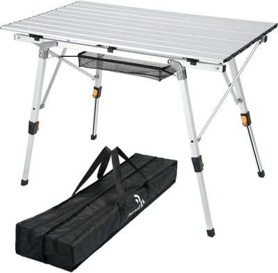 Opvouwbare Campingtafel met Verstelbare Hoogte - Lichtgewicht Picknicktafel van Aluminium voor Tuin, Buiten en Keuken, 90 x 60 cm