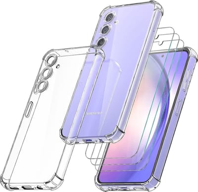 Hoesje Geschikt Voor Samsung Galaxy A54 hoesje transparant met Camera Bescherming shockproof - Hoesje Geschikt Voor Samsung Galaxy A54 screenprotector - 3 stuks