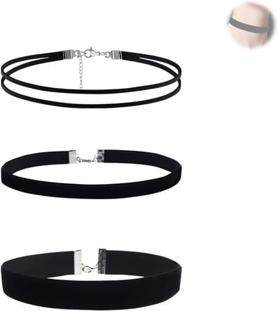 Set van 3 verstelbare chokers voor dames in zwart fluwelen look, gothic stijl, perfect voor feesten, cosplay en dagelijks gebruik.