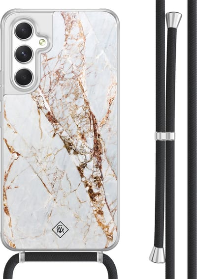 Casimoda® hoesje met koord - Geschikt voor Samsung A54 - Marmer Goud - Afneembaar koord - TPU/acryl - Goudkleurig