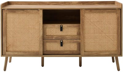 CALICOSY - Dressoir met 2 deuren en 2 lades met rotan fronten L140 cm - PALMO