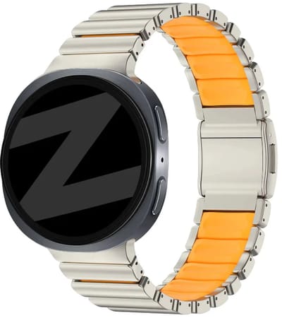 Bandz Titanium 'Hybrid' bandje geschikt voor Samsung Galaxy Watch 9 (40/44mm) / Watch 8 (40/44mm) / 8 Classic (46mm) - Titanium/Oranje
