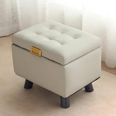 Kleine Stoel Ottomaan - Voetbankje Poef - Extra Zitplaats - Flip-Top Opbergruimte - 30x40x35 cm - Wit
