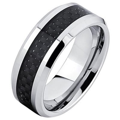 Wolfraam ring Carbon Fiber Zilverkleurig Zwart 8mm-21mm