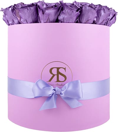 Longlife Flowerbox Aaliyah metallic paars - Rosuz - Rozen met lange houdbaarheid - Moederdag longlife rozen - Moederdag cadeau bestellen