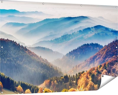 Gards Tuinposter Heuvel Landschap van het Zwarte Wout Bos - 150x100 cm - Tuindoek - Tuindecoratie - Wanddecoratie buiten - Tuinschilderij