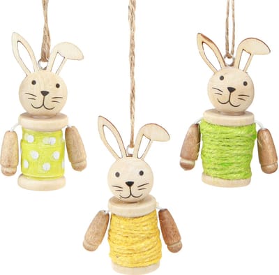 Paashazen om paasdecoratie op te hangen hout jute H6,5cm 9 st, 9 Stück