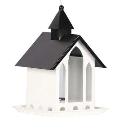 Kinlys voedersilo kapel - metaal - wit - voor de tuinvogels - geschikt voor strooivoer - 31 x 20 x 20 CM (H x B x L) -