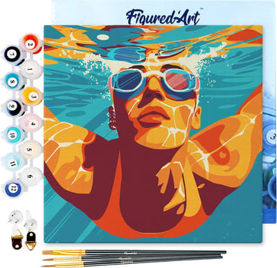 Figured'Art Mini Schilderen op Nummer Volwassenen 20x20cm met Sportaffiche Zwemmen - Klein Formaat Creatieve Hobby Kit DIY Art Nummer Compleet