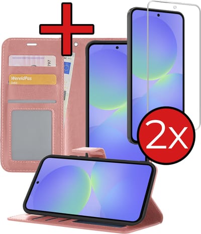 Hoesje - Met 2x Screenprotector - Geschikt voor Samsung Galaxy A36 - Luxe Pasjeshouder - Flip Case - Bookcase Portemonee - Kunstleer Book Case - Flipcase Hoes - Book Cover - Walletcase - Portemonneehoes - Telefoonhoes - Rosé goud