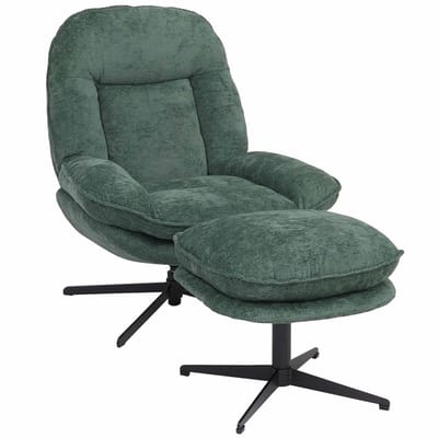 Relaxfauteuil met voetenbank MCW-P32, tv-fauteuil Nosag-vering, draaibaar Metaal Stof/textiel Chenille (370 g/m²) ~ groen