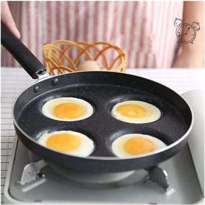 Pannenkoekenpan met 4 gaten - Omeletpan Gebakken eierpan - Ontbijt Bereiden - Geen klinknagel ontwerp - 4CM diep - Zwart