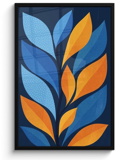 Poster in lijst - Fotolijst 60x90 cm - Posters - Abstract - Bladeren - Blauw - Posterlijst zwart - Decoratie - Wanddecoratie woonkamer - Muurdecoratie slaapkamer