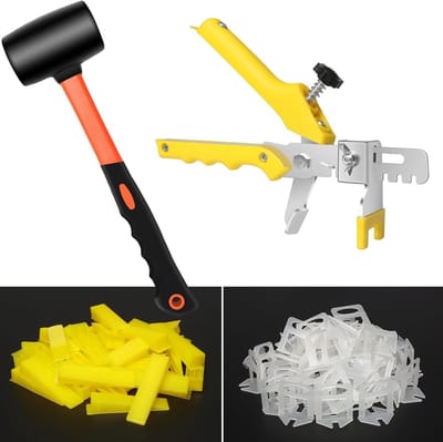 Nivelleersysteem voor Tegels, 1.5 mm Tegelgereedschap, 300 Trekloepen, 100 Wedges, 1 Tang en 1 Rubber Hamer voor Tegel Laying, Perfect voor Doe-Het-Zelf Projecten, Tegelnivellering en Voegenwijdte