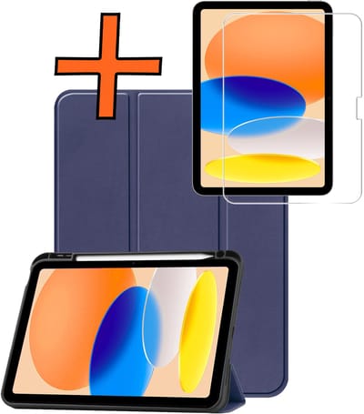 Hoesje - Geschikt voor Apple iPad A16/A18 (2025/2026) - 11 inch (11e & 12e generatie) - Met Screenprotector - Trifold Bookcase - Hard Cover Case - Met Uitsparing Geschikt voor Apple Pencil - Hardcover Book - Tablet Hoes - Donkerblauw