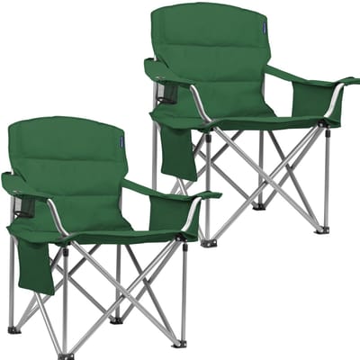 TRVLMORE Campingstoelen XXL - Opvouwbaar - 2-Pack - 150KG Draagvermogen - Incl. Draagtas - Klapstoel - Visstoel - Kampeerstoel - Vouwstoel - Groen