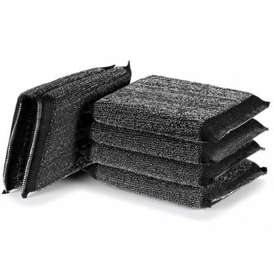 6 stuks pannenspons, staalwol, afwasspons, potreiniger, krasvrij, metaal, stalen spons, schuursponzen, roestvrij staal, spons, schuurpads, keuken, reinigingsgereedschap voor potten, pannen (zwart)