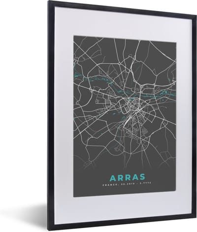 Fotolijst incl. Poster - Frankrijk - Kaart - Arras - Plattegrond - Stadskaart - 30x40 cm - Posterlijst