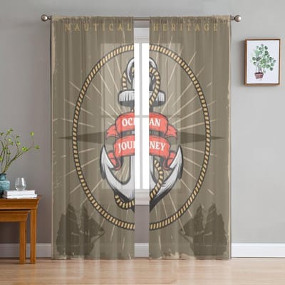 Vintage Sailor Marine Poster Transparante Gordijnen voor Woonkamer Transparant Tule Raamgordijn Slaapkamer Keuken Decor Sluier Draperieën 135W x 114H(cm) gray