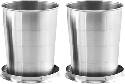 Reisbeker Set - Opvouwbare Bekers - Hydratatie Onderweg - Lekvrij Ontwerp - 7.6x7.6x9.1cm - Zilver