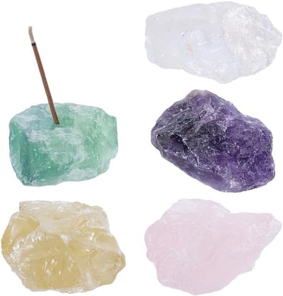 Natuurlijke Ruwe Kristal Wierookhouders - 5 Stuks Onbewerkte Steen Wierookbranders voor Aromatherapie, Meditatie en Yoga Decor
