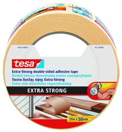 Tesa Extra Sterk - Tapijt- en PVC-tape - 25m x 50mm - Waterbestendig - Geschikt voor Buiten