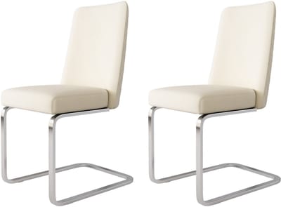 Fluwelen eetkamerstoel - set van 2 - woonkamer - slaapkamer - loungestoel - diamanten rugmotief met zilverkleurige metalen steunpoten - beige