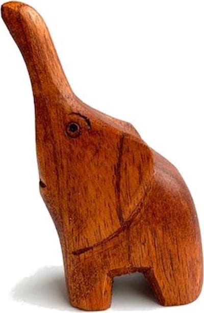 Geluksolifant - Hout - Geluksbrenger - Met kaartje om de slurf