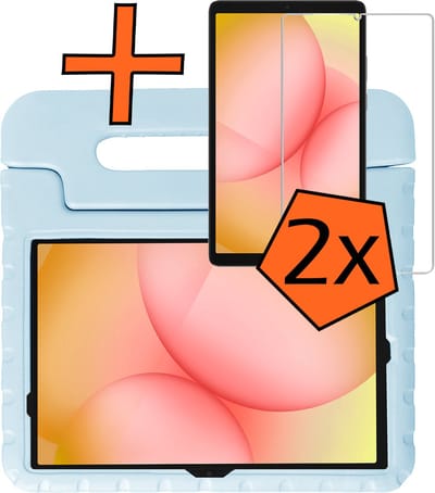 Hoesje - Geschikt voor Samsung Galaxy Tab A11 Plus - Met 2x Screenprotector - Kinderhoes Shockproof Bumper - Kidsproof Case - Tablet Hoes - Kinder Hoes Cover - Sky
