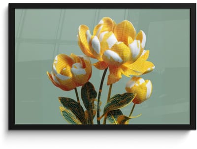 Poster in lijst - Fotolijst 60x40 cm - Posters - Bloemen - Geel - Bladeren - Structuur - Posterlijst zwart - Decoratie - Wanddecoratie woonkamer - Muurdecoratie slaapkamer