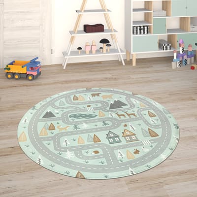 Paco Home Kindervloerkleed Kinderkamer Babykleed Stratenvloerkleed Speelvloerkleed 120 cm Rund