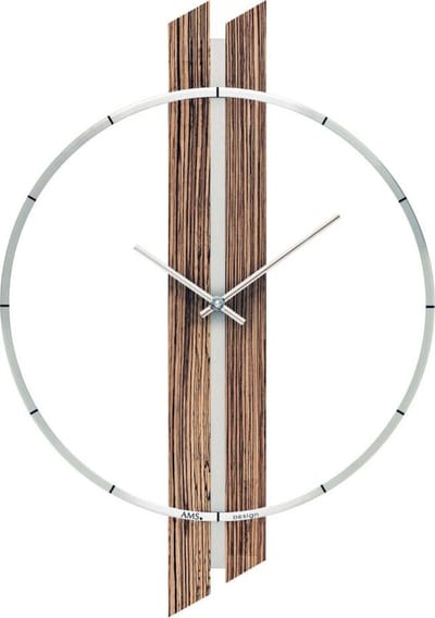 AMS W9606 - Wandklok - Analoog - Hout - Notenhout - Bruin - Zilverkleurig