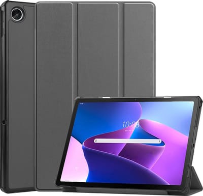 Hoesje - Geschikt voor Lenovo Tab M10 Plus (3e / 3rd Generatie) - Dun & Stevig - Hardcover Book Case - Trifold Bookcase Hoes - Hard Cover - Tablethoes - Grijs
