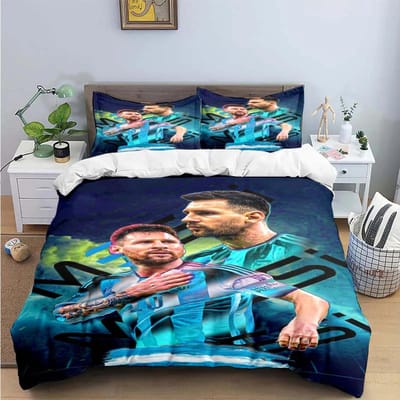 Mode Voetbalster M-Messi R-Ronaldo Print Beddengoed Set Dekbedovertrek Dekbed Bed Jeugd Kinderen Meisjes Jongens Luxe Cadeau AU Single(140*210cm)3pcs